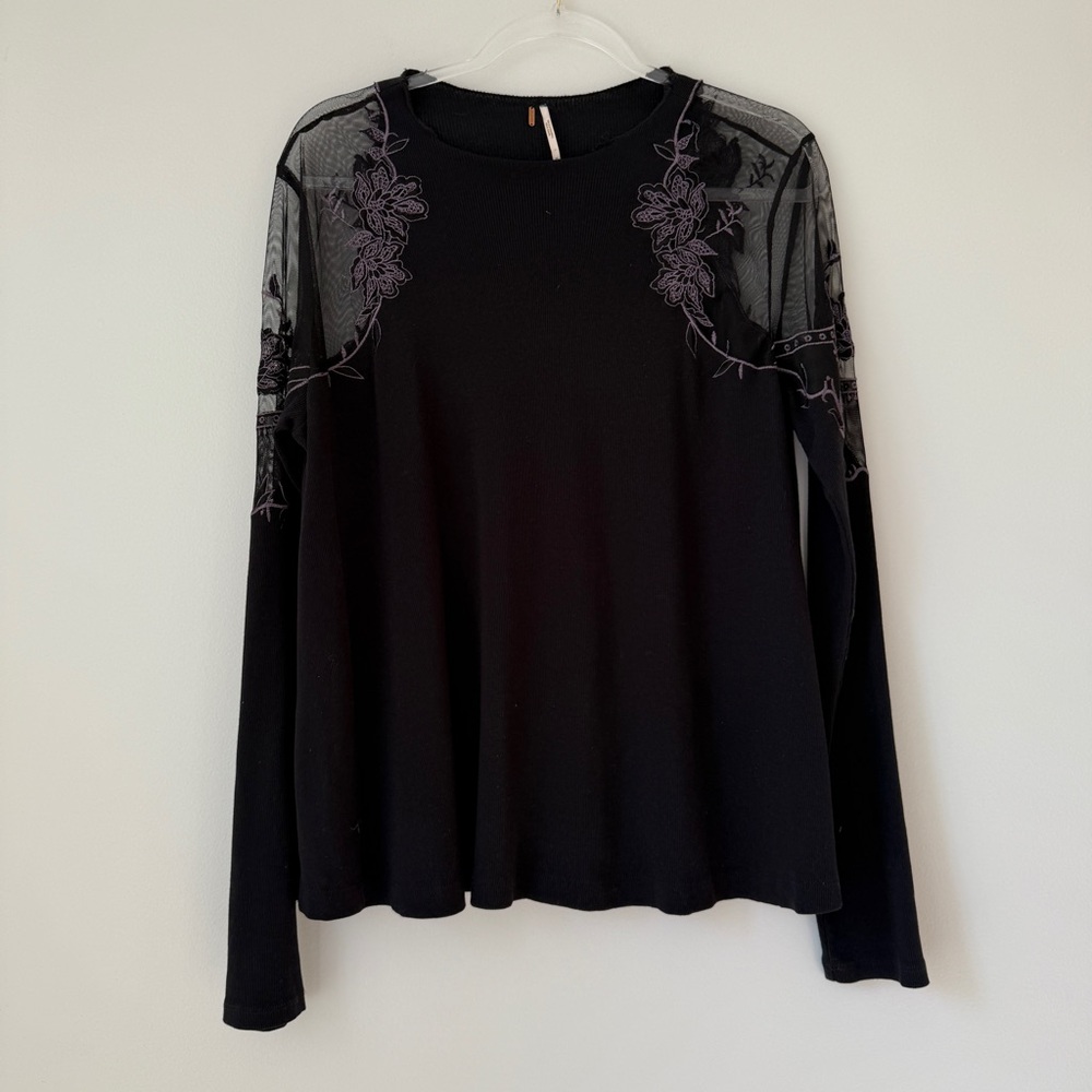 Free People Danielle Lace Shoulder Top Sz M - Picture 3 of 11
